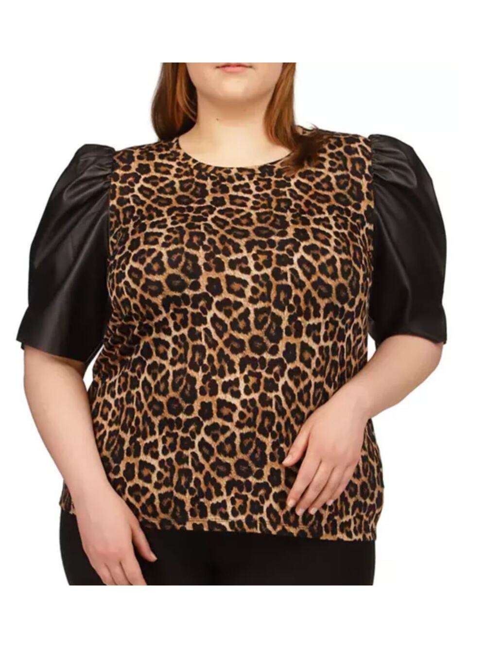 MICHAEL Michael Kors Animal Print Nubian Leather Sleeve Shirt Size P/S NWT